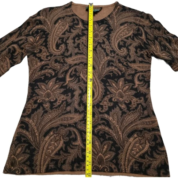 ✨2/$25 LRL Ralph Lauren~Brown Paisley~Lagenlook~Sweater Cashmere Silk~SM - Picture 4 of 8